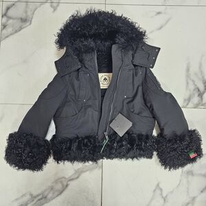 Moose Knuckles Black Bomber Jacket with Fur Trim